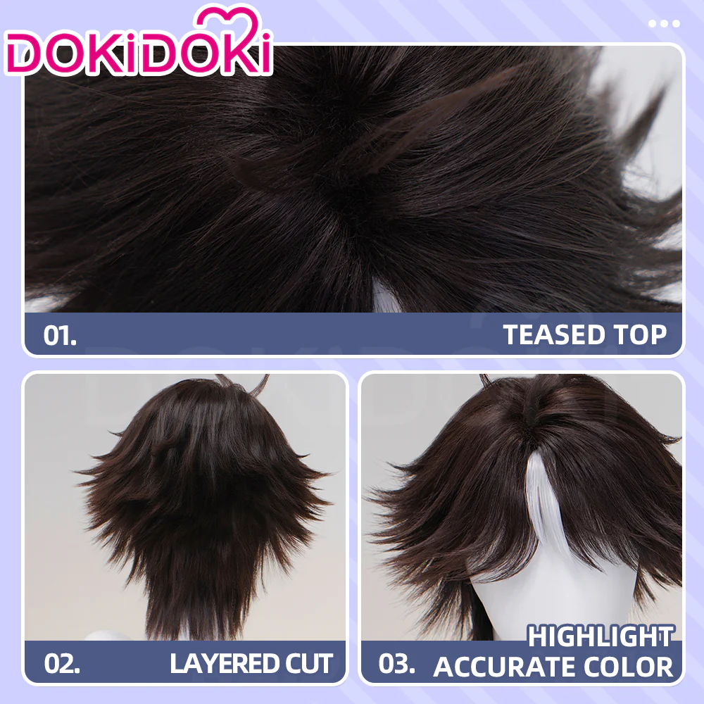【Ready For Ship】DokiDoki Anime TO BE HERO X Cosplay Lin Ling Wig Short Dark Brown Hair Linling - Image 4