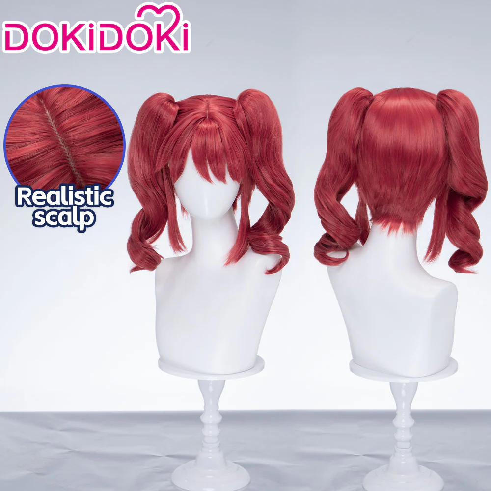 【Ready For Ship】DokiDoki Anime Twin Princesses of the Wonder Planet Cosplay Fine Wig Short Curly Red Pigtails Hair Fain