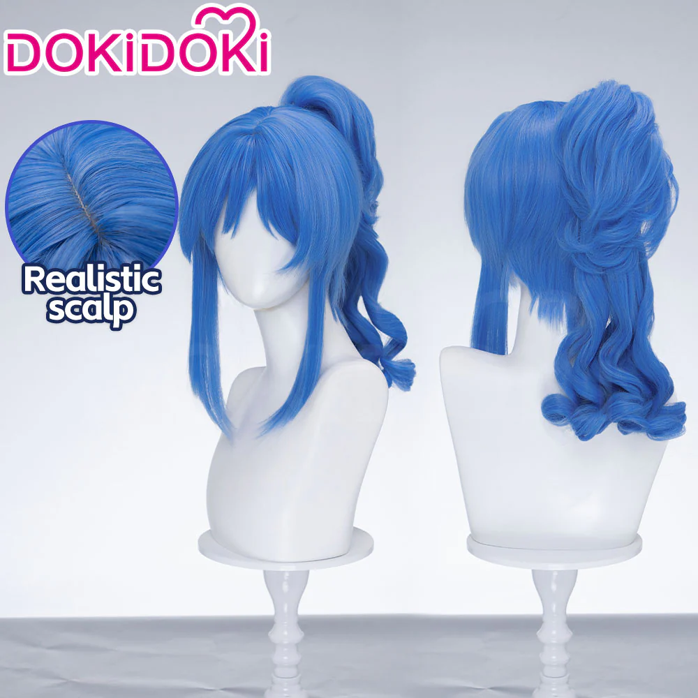 【Ready For Ship】DokiDoki Anime Twin Princesses of the Wonder Planet Cosplay Rein Wig Short Curly Blue High Ponytail Hair