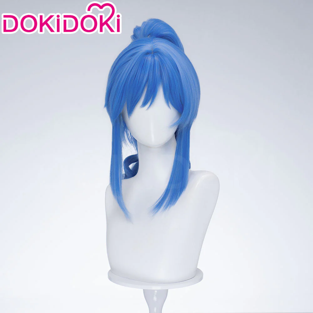 【Ready For Ship】DokiDoki Anime Twin Princesses of the Wonder Planet Cosplay Rein Wig Short Curly Blue High Ponytail Hair - Image 2
