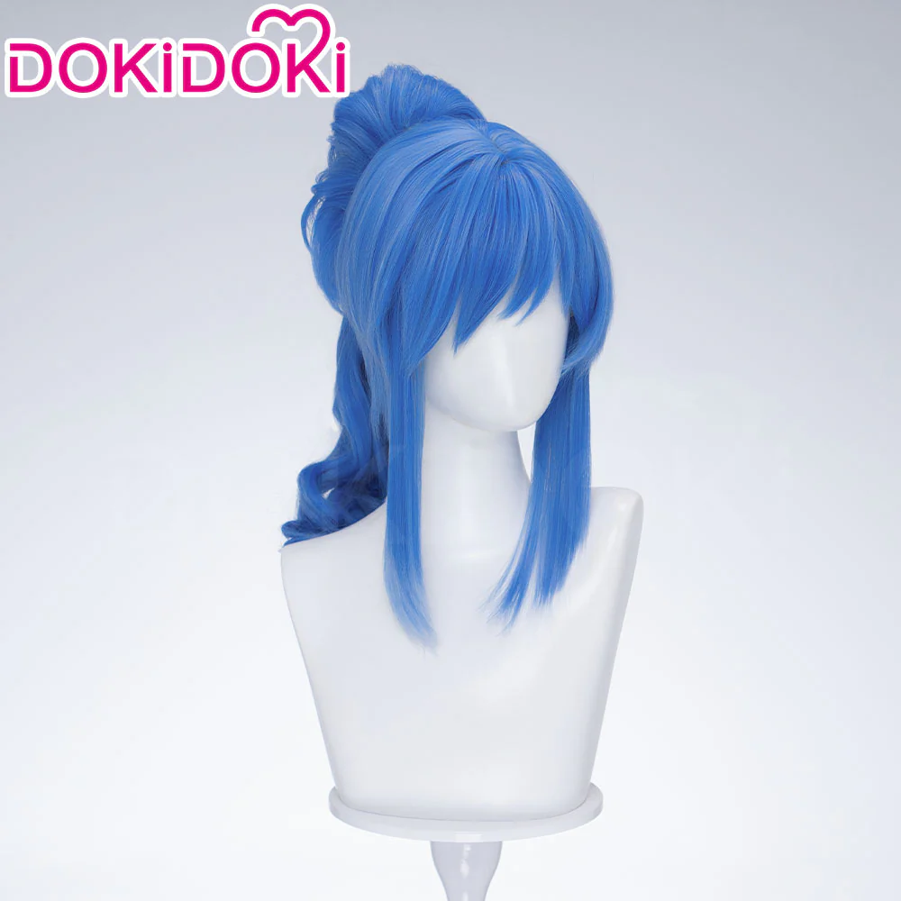 【Ready For Ship】DokiDoki Anime Twin Princesses of the Wonder Planet Cosplay Rein Wig Short Curly Blue High Ponytail Hair - Image 3