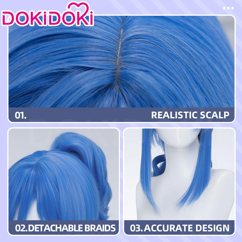 【Ready For Ship】DokiDoki Anime Twin Princesses of the Wonder Planet Cosplay Rein Wig Short Curly Blue High Ponytail Hair - Image 4