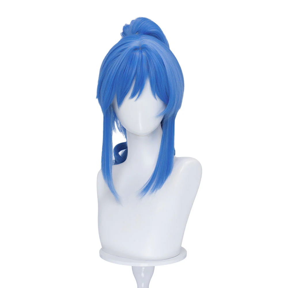【Ready For Ship】DokiDoki Anime Twin Princesses of the Wonder Planet Cosplay Rein Wig Short Curly Blue High Ponytail Hair - Image 5