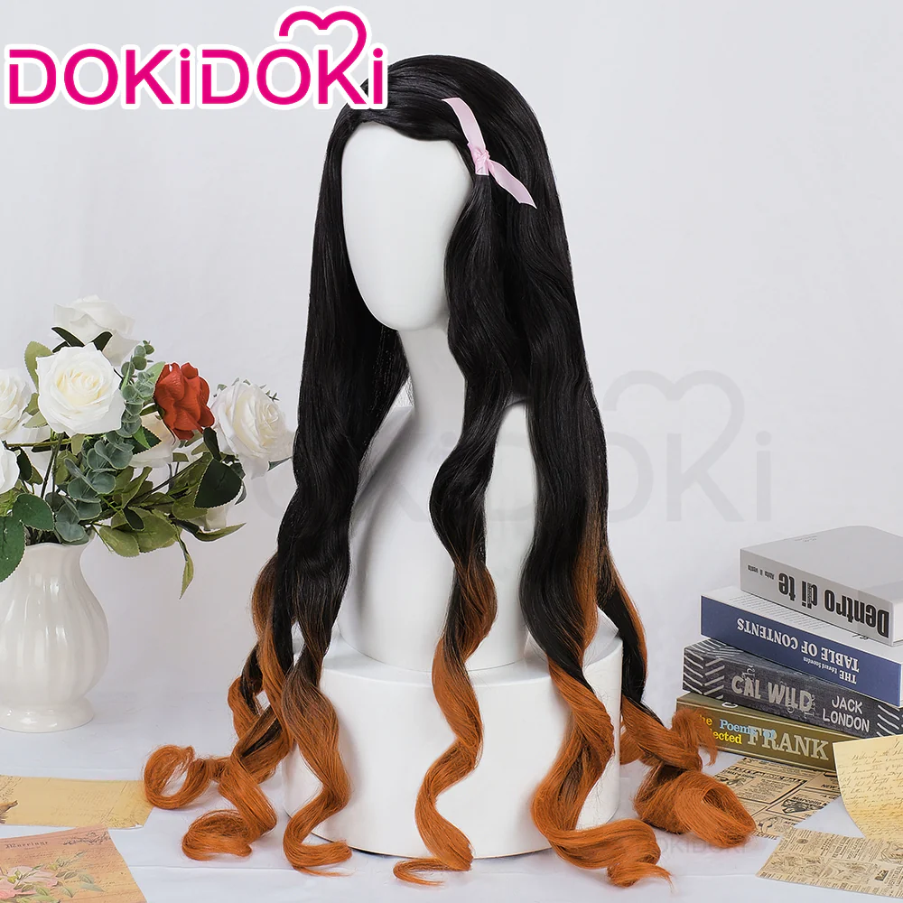 DokiDoki Anime Wig Long Curly Black Yellow Hair / Horn / Bamboo Muzzle - Image 2