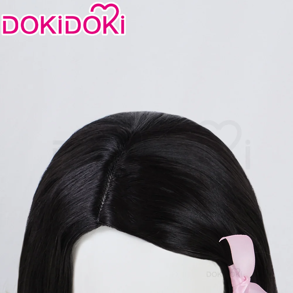 DokiDoki Anime Wig Long Curly Black Yellow Hair / Horn / Bamboo Muzzle - Image 4