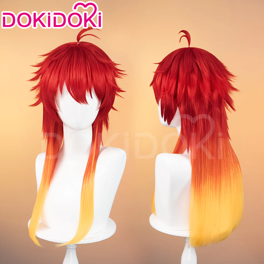 【Ready For Ship】DokiDoki Anime Wind Breaker Cosplay Chika Takiishi Wig Long Straight Red Yellow Gradient Hair