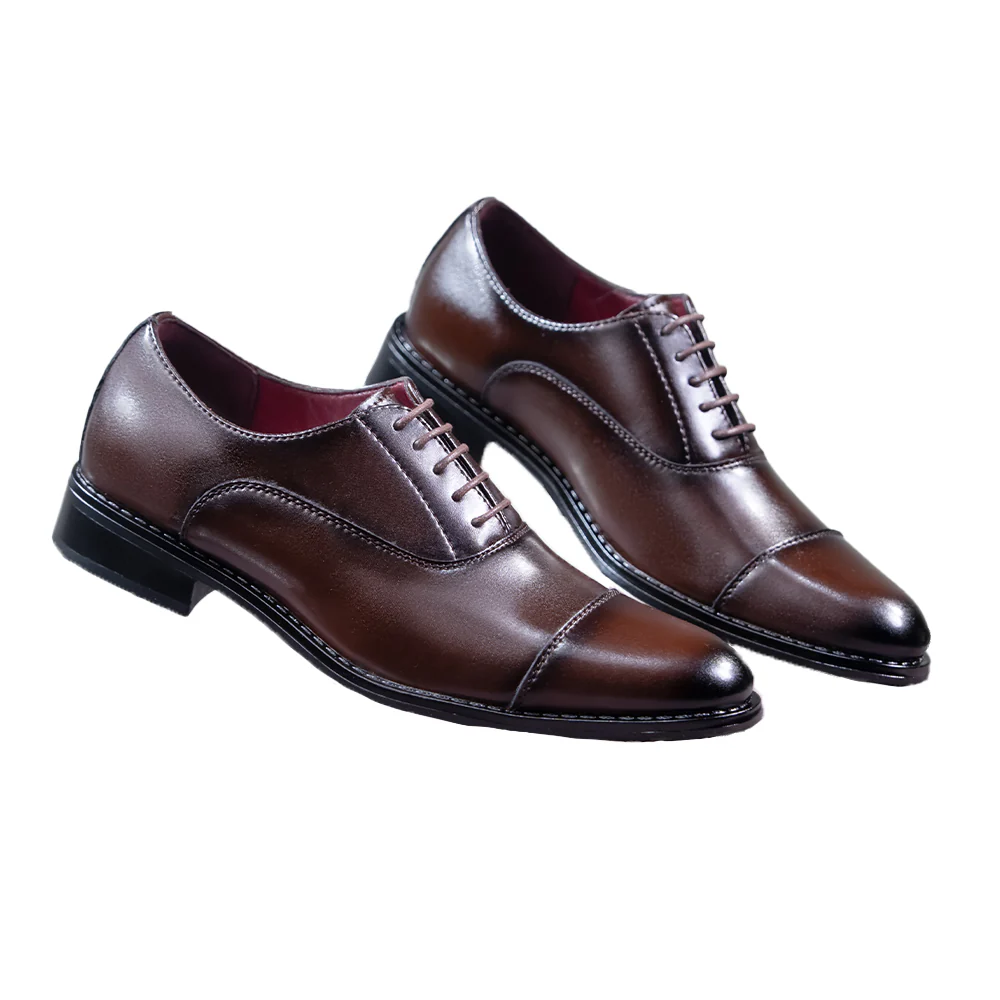 DokiDoki Basic Shoes Classic Brown Leather Cap Toe Oxford Dress Shoes - Image 5