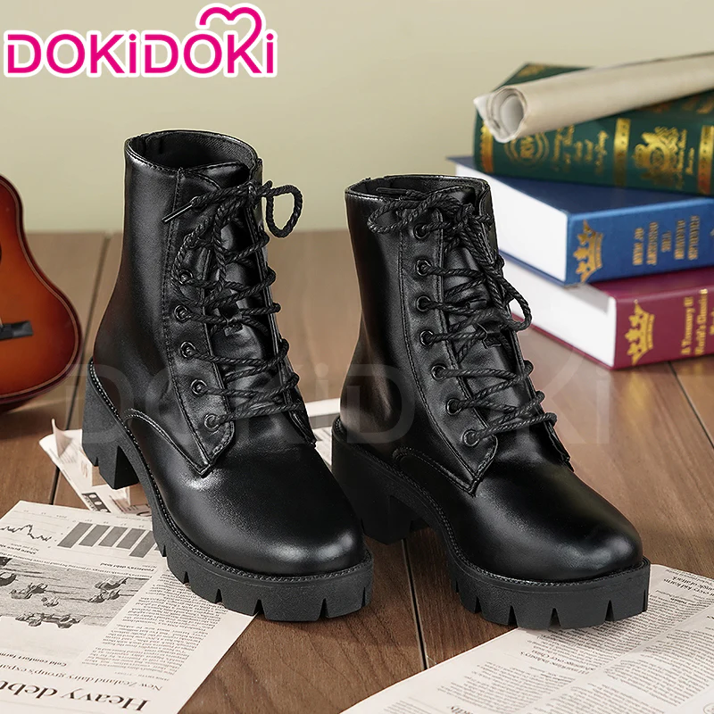 DokiDoki Black Cropped Boots Universal Version Zipper Design Mid Calf Boots - Image 2