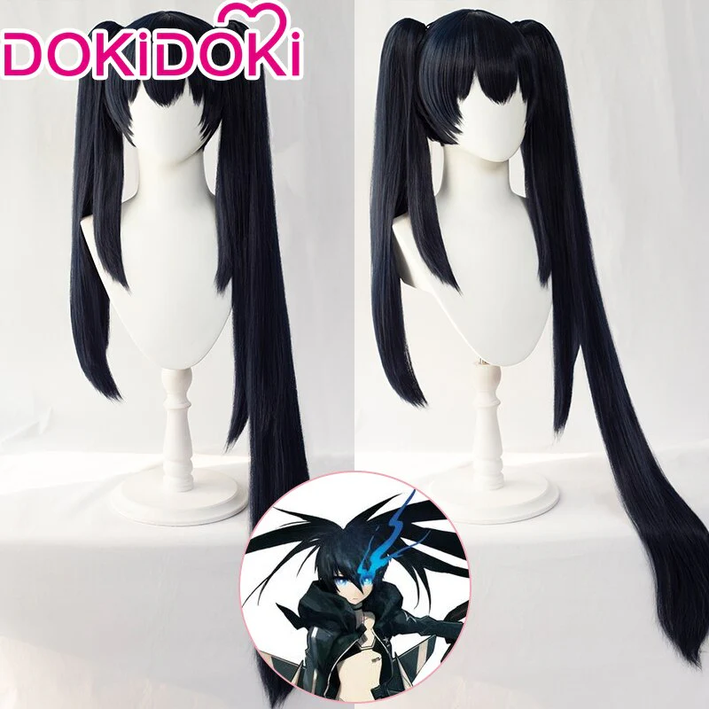 【Ready For Ship】DokiDoki Black Rock Shooter Cosplay Wig Two Ponytails Hair Long Straight Dark Blue