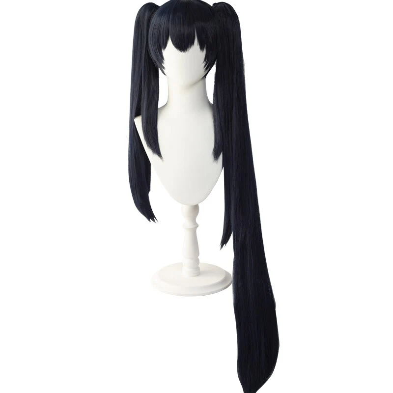 【Ready For Ship】DokiDoki Black Rock Shooter Cosplay Wig Two Ponytails Hair Long Straight Dark Blue - Image 5