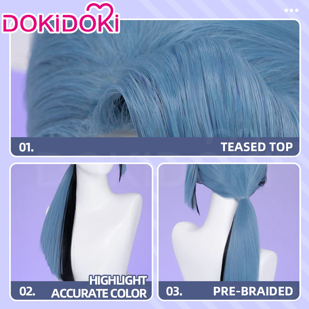 【Ready For Ship】DokiDoki Cosplay Wig Long Blue Black Hair Pre-Braided - Image 4