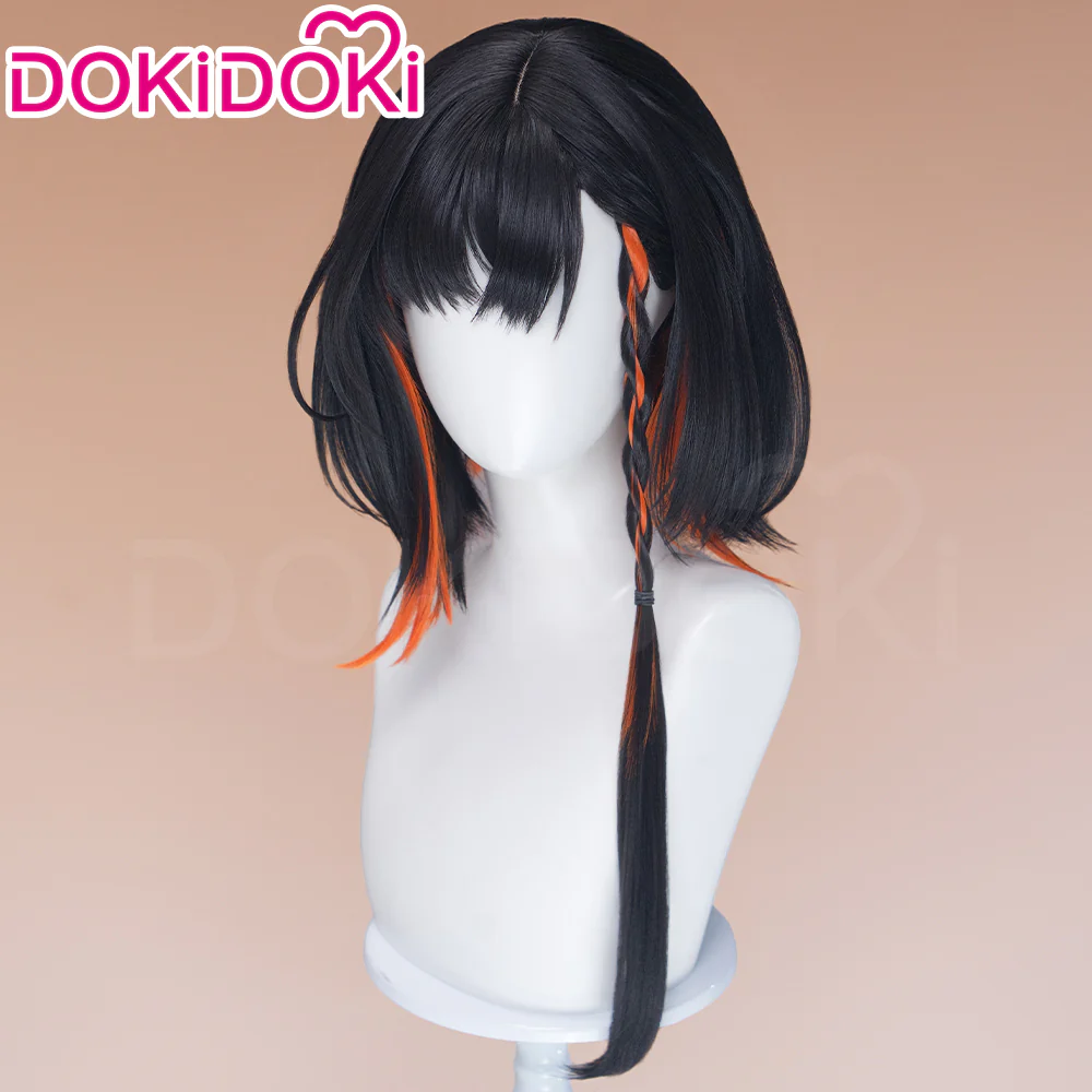 DokiDoki Game Arknights Cosplay Jie Wig Short Straight Black Orange Highlight Hair Pre Braided - Image 3