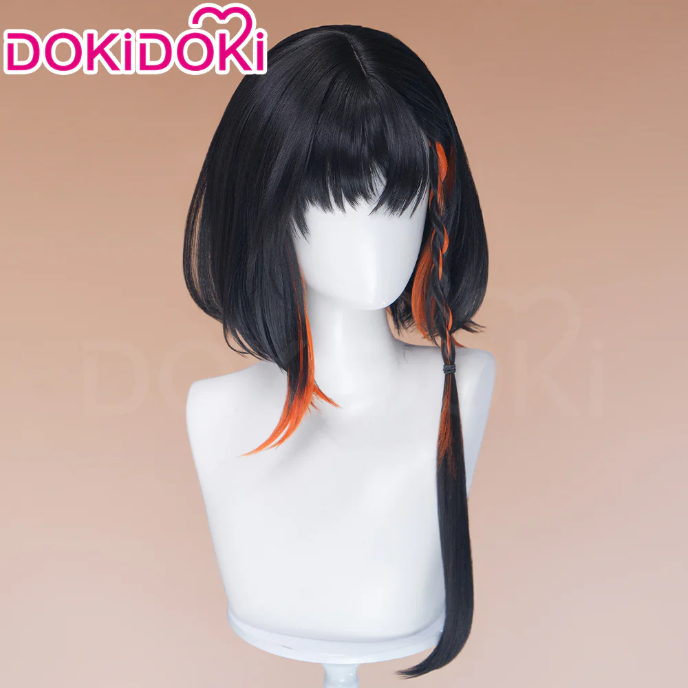 DokiDoki Game Arknights Cosplay Jie Wig Short Straight Black Orange Highlight Hair Pre Braided - Image 4