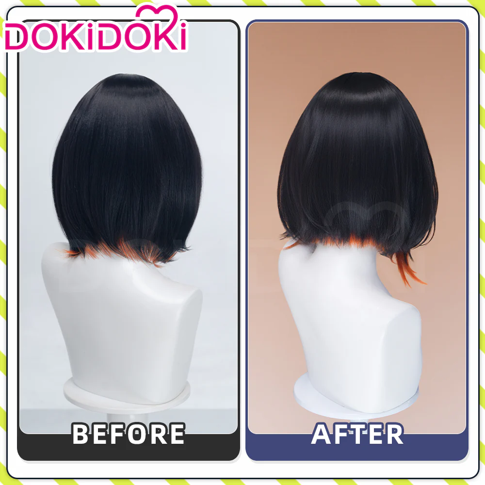DokiDoki Game Arknights Cosplay Jie Wig Short Straight Black Orange Highlight Hair Pre Braided - Image 6