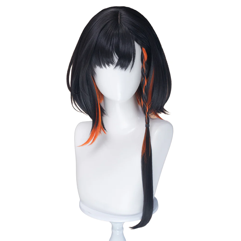 DokiDoki Game Arknights Cosplay Jie Wig Short Straight Black Orange Highlight Hair Pre Braided - Image 8