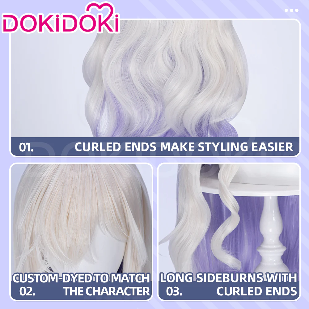 【Ready For Ship】DokiDoki Game Arknights Cosplay Necrass Wig Long Curly Silver Purple Hair - Image 4