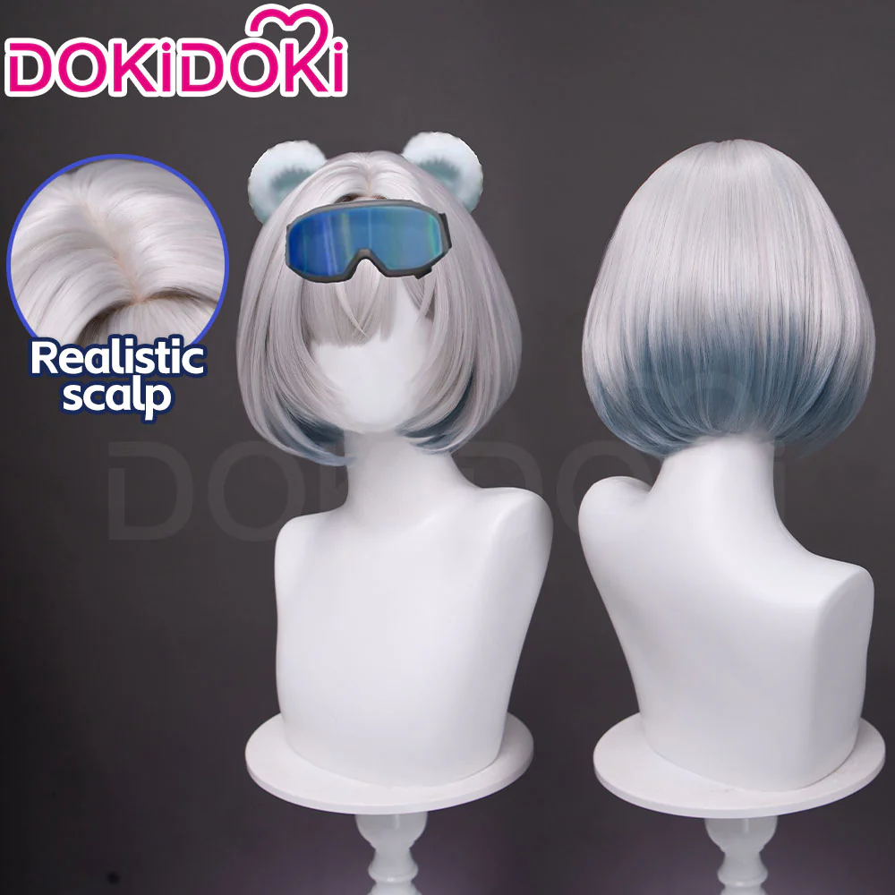 【Ready For Ship】DokiDoki Game Arknights: Endfield Cosplay Snowshine Wig Short Straight Silver Blue Gradient Hair
