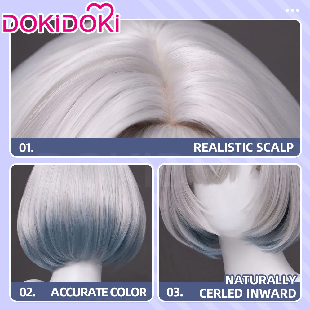 【Ready For Ship】DokiDoki Game Arknights: Endfield Cosplay Snowshine Wig Short Straight Silver Blue Gradient Hair - Image 4