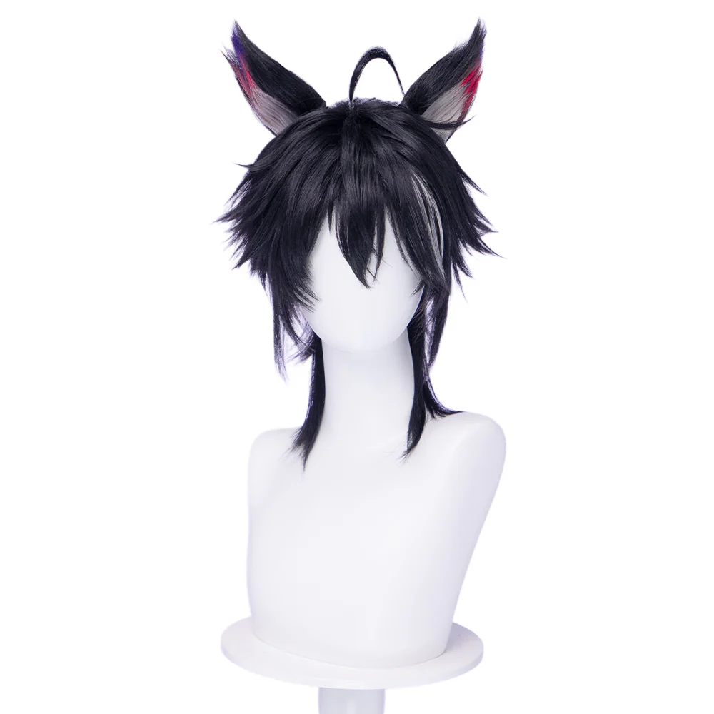 DokiDoki Game Arknights: Endfield Cosplay Wulfgard Wig Short Black Silver Highlight Hair - Image 2