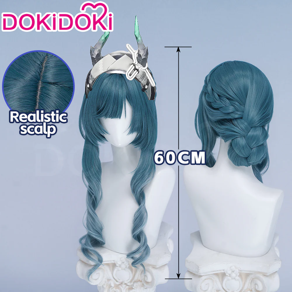 DokiDoki Game Arknights: Endfield Cosplay Xaihi Wig Long Curly Cyan Blue Braided Hair