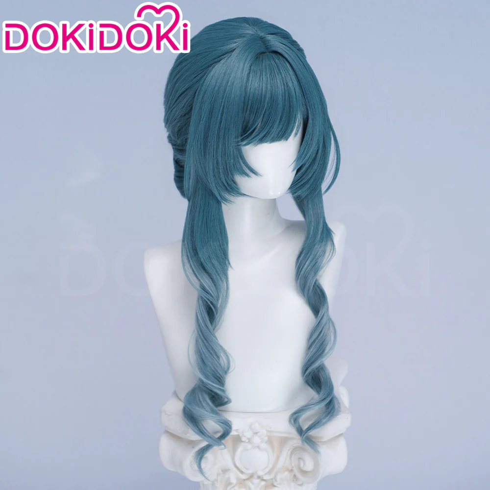 DokiDoki Game Arknights: Endfield Cosplay Xaihi Wig Long Curly Cyan Blue Braided Hair - Image 3