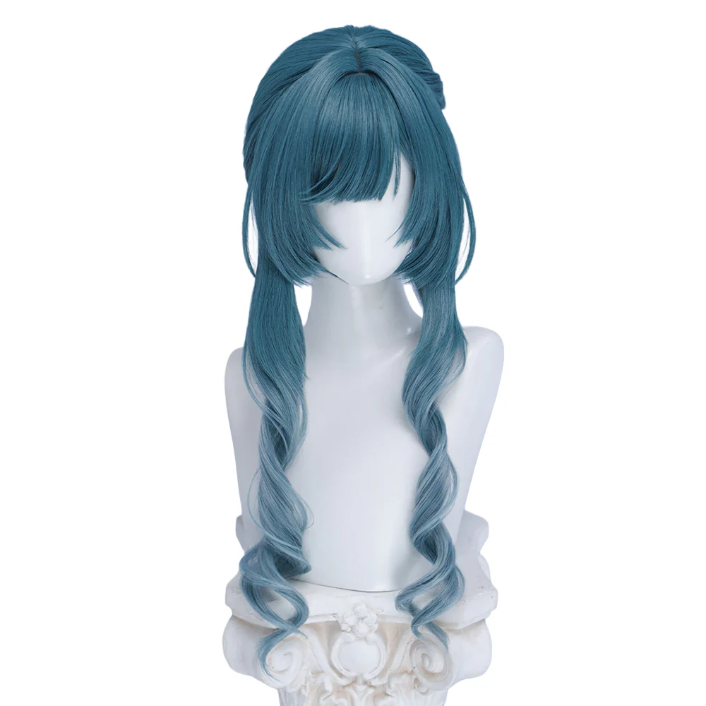 DokiDoki Game Arknights: Endfield Cosplay Xaihi Wig Long Curly Cyan Blue Braided Hair - Image 5