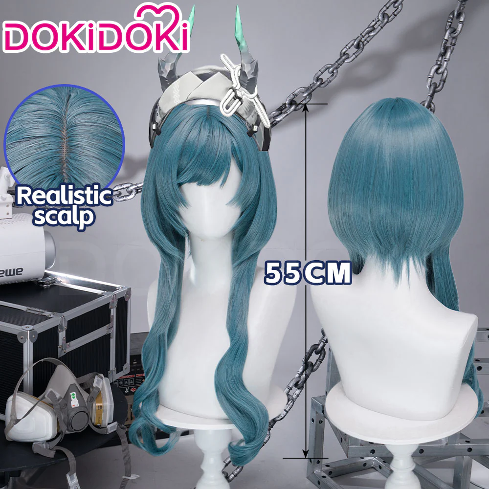 DokiDoki Game Arknights: Endfield Cosplay Xaihi Wig Long Curly Cyan Blue Braided Hair - Image 6
