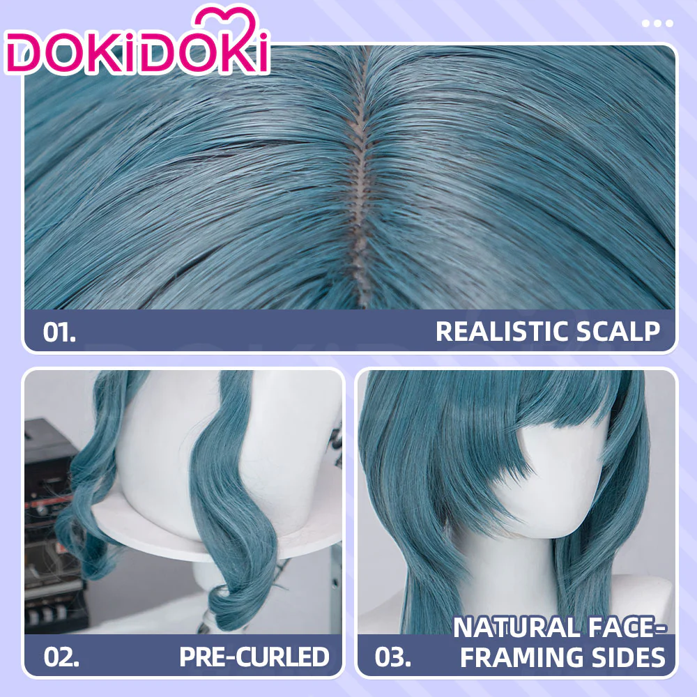 DokiDoki Game Arknights: Endfield Cosplay Xaihi Wig Long Curly Cyan Blue Braided Hair - Image 9