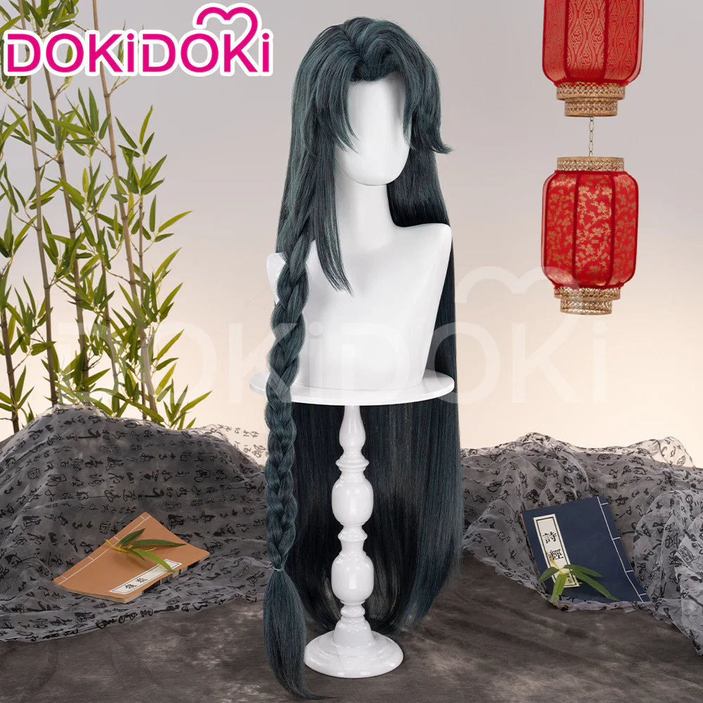 DokiDoki Game Ashes of the Kingdom  Cosplay Wig Wenchou Long Straight Green Hair Wen Chou - Image 2