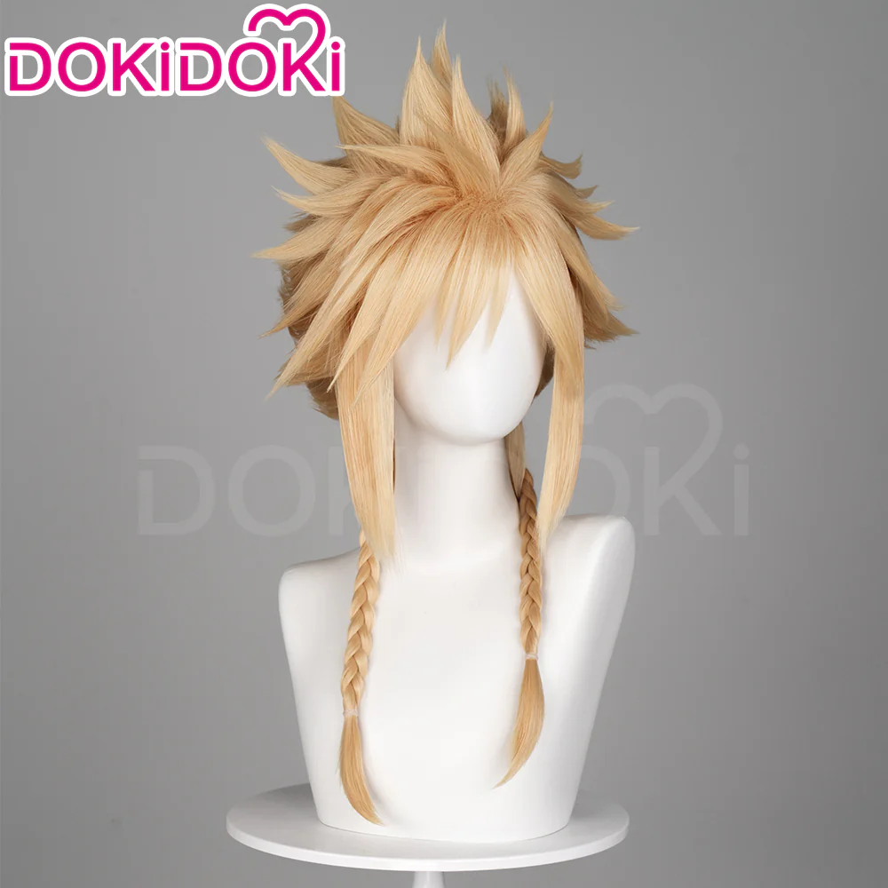 【Ready For Ship】DokiDoki Game Cosplay Clloud Wig Short Straight Blonde Hair Double Ponytail Braid Dress - Image 3