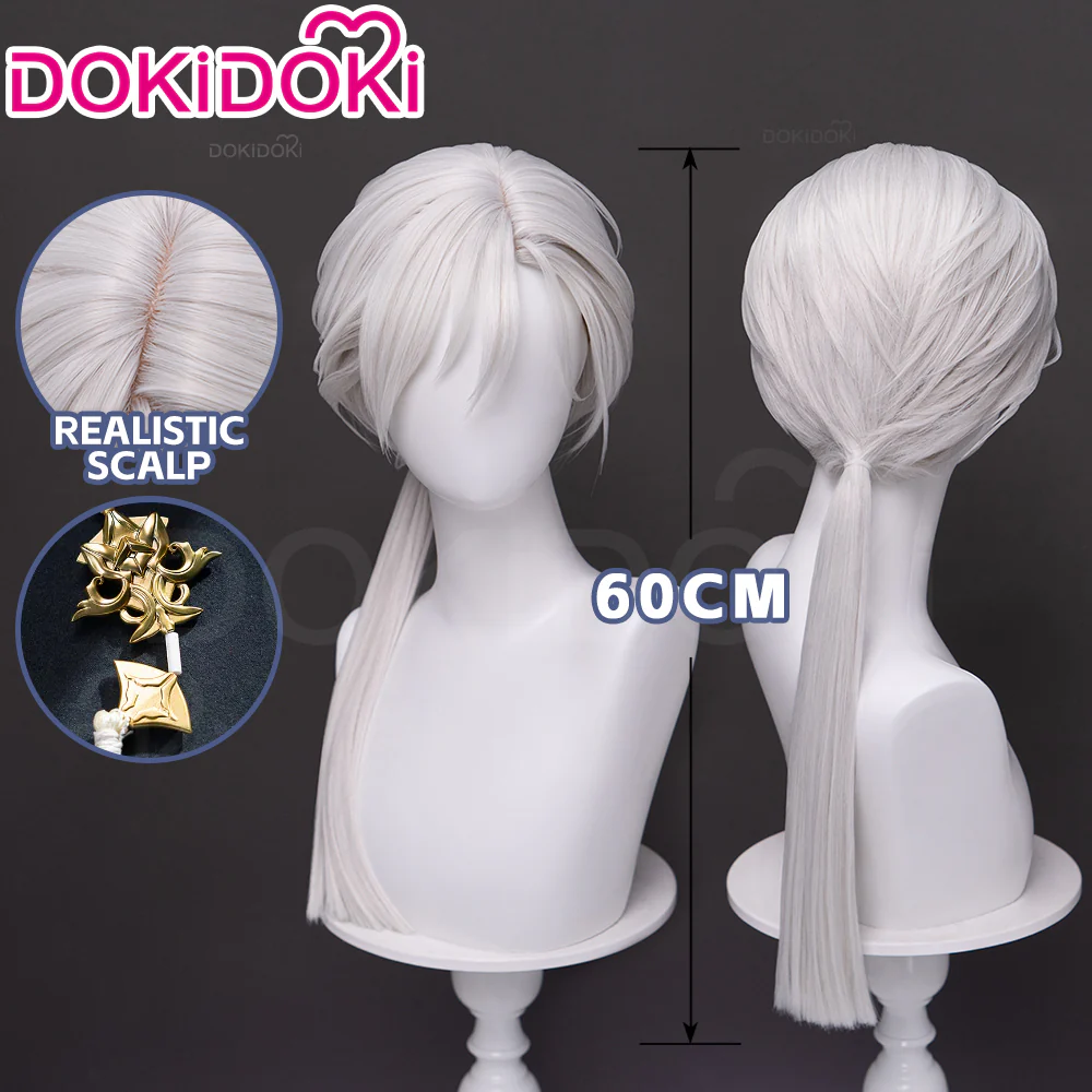 【Ready For Ship】DokiDoki Game Cosplay Fox Guy Wig / Earring Long Straight Ponytail White Hair
