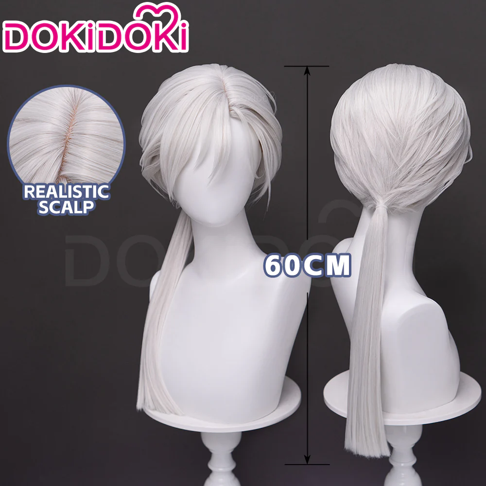 【Ready For Ship】DokiDoki Game Cosplay Fox Guy Wig / Earring Long Straight Ponytail White Hair - Image 2