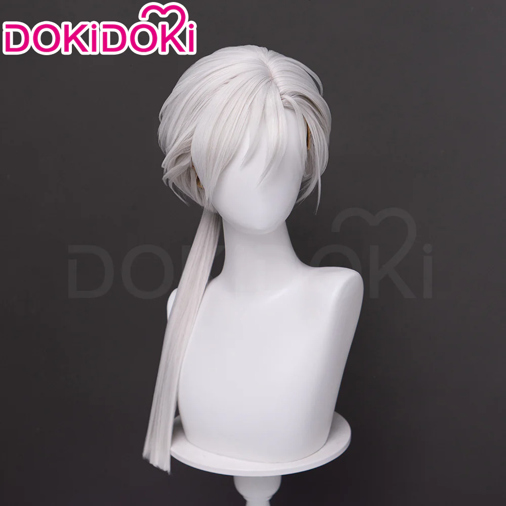 【Ready For Ship】DokiDoki Game Cosplay Fox Guy Wig / Earring Long Straight Ponytail White Hair - Image 3