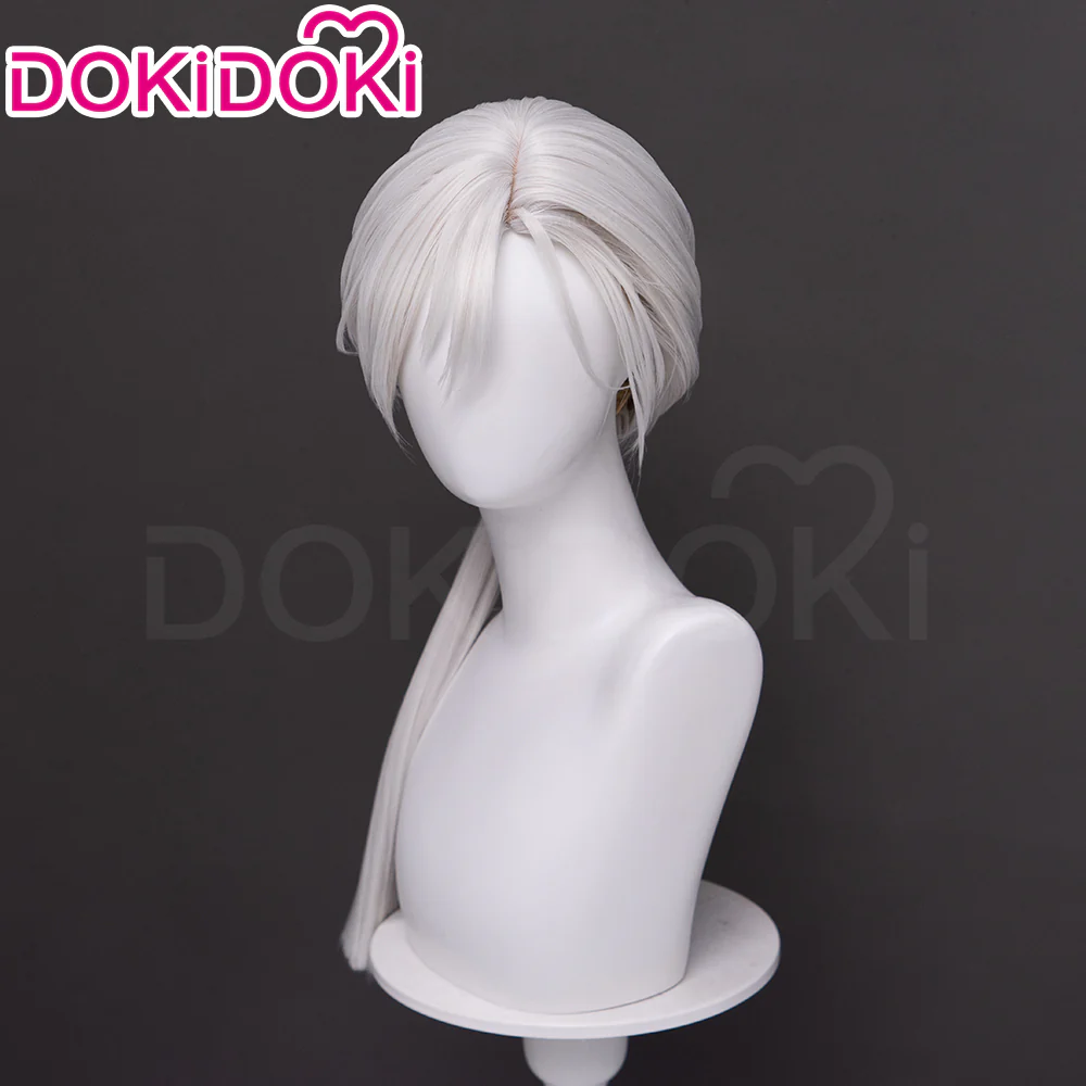 【Ready For Ship】DokiDoki Game Cosplay Fox Guy Wig / Earring Long Straight Ponytail White Hair - Image 4