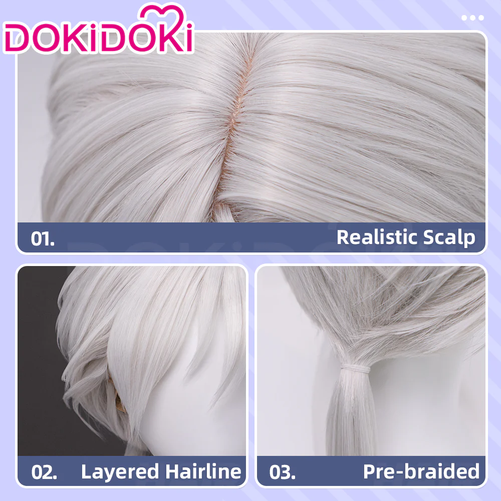 【Ready For Ship】DokiDoki Game Cosplay Fox Guy Wig / Earring Long Straight Ponytail White Hair - Image 5