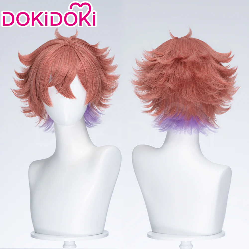 【Ready For Ship】DokiDoki Game Cosplay Men Wig Short Curly Red Purple Hair Multi-layered Flipped