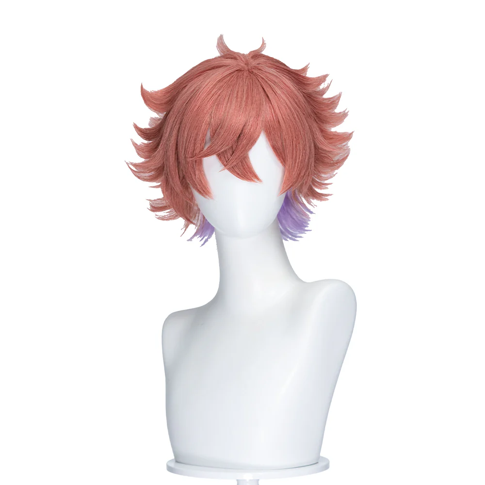 【Ready For Ship】DokiDoki Game Cosplay Men Wig Short Curly Red Purple Hair Multi-layered Flipped - Image 2
