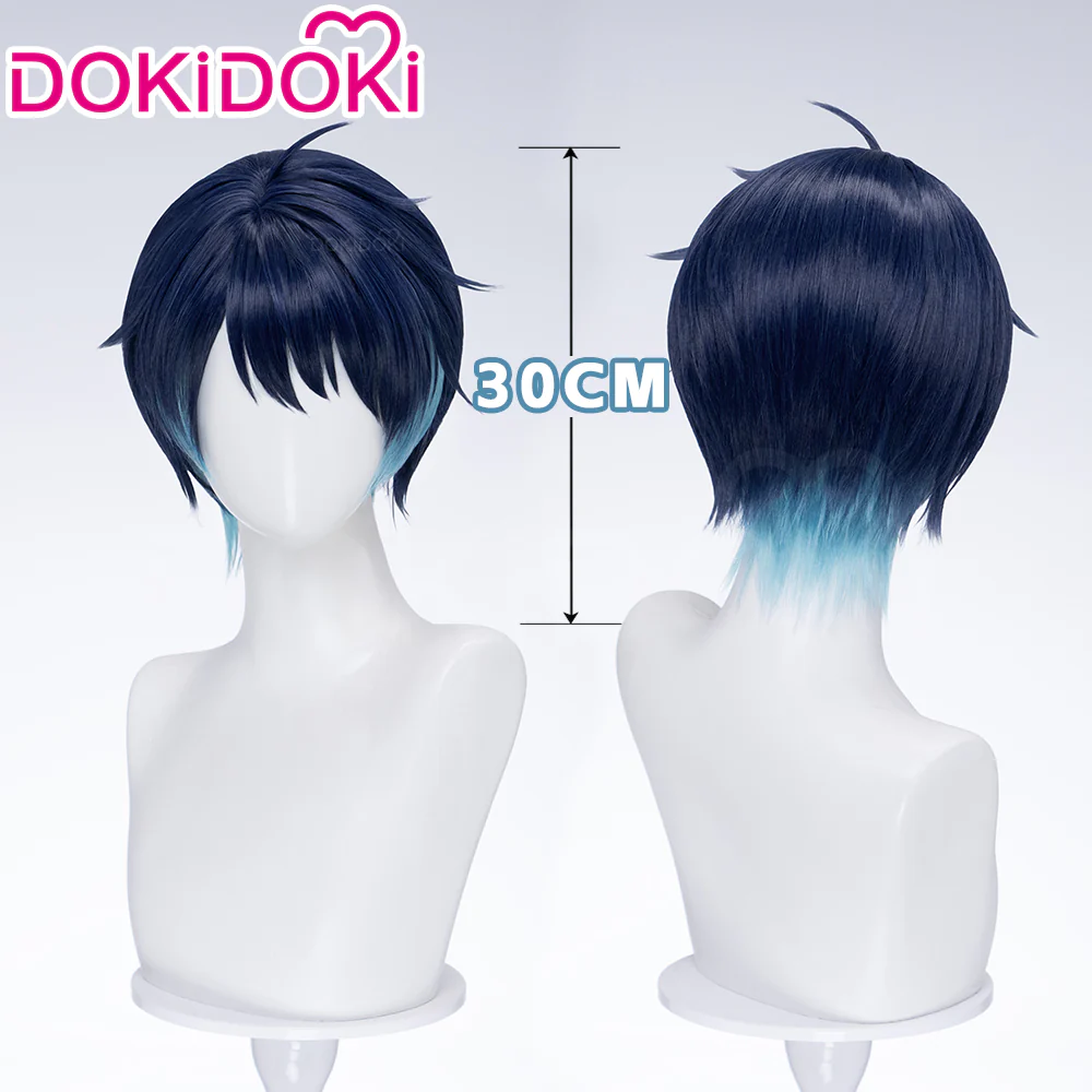 【Ready For Ship】DokiDoki Game Cosplay Men Wig Short Straight Dark Blue Hair