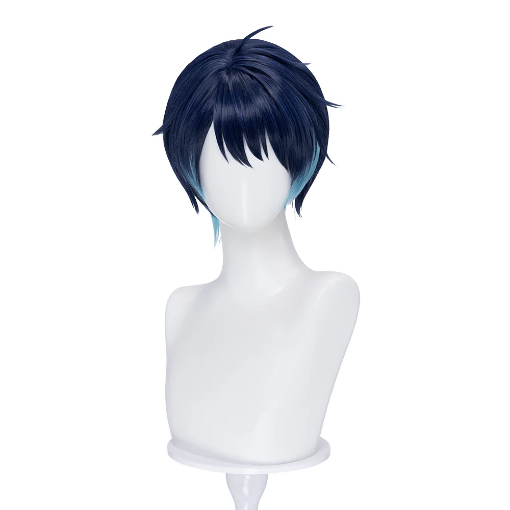 【Ready For Ship】DokiDoki Game Cosplay Men Wig Short Straight Dark Blue Hair - Image 2