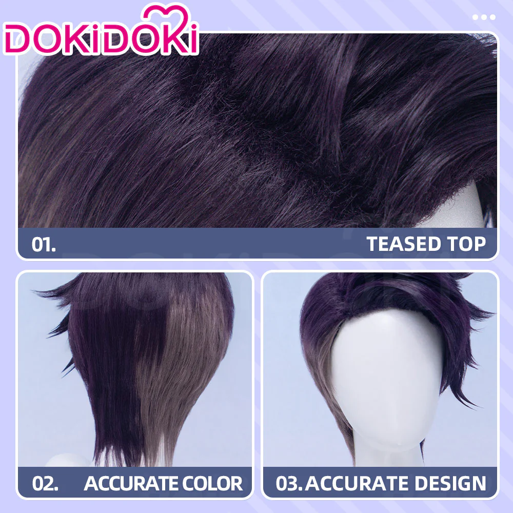 【Ready For Ship】DokiDoki Game Cosplay Trainer Wig Short Dark Purple Hair - Image 4