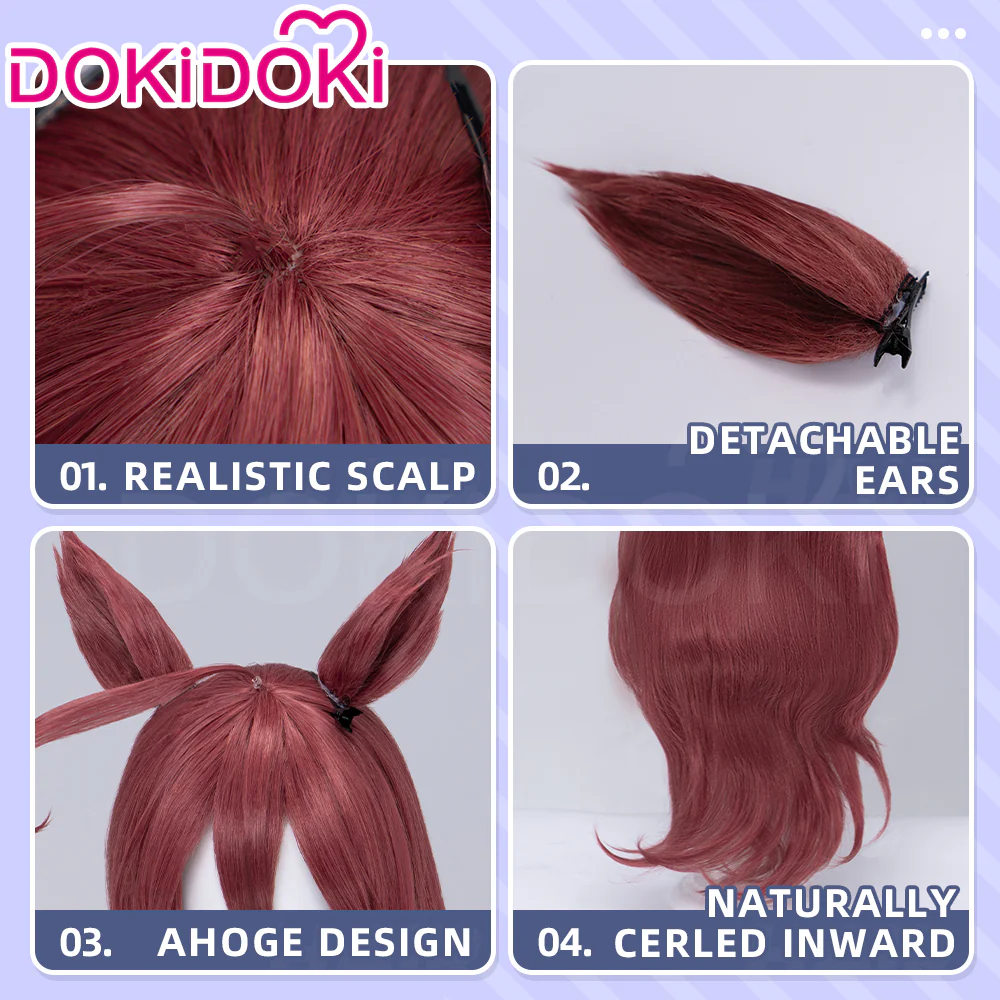【Ready For Ship】DokiDoki Game Cosplay Wig Long Curly Brown Hair Detachable Ears - Image 4