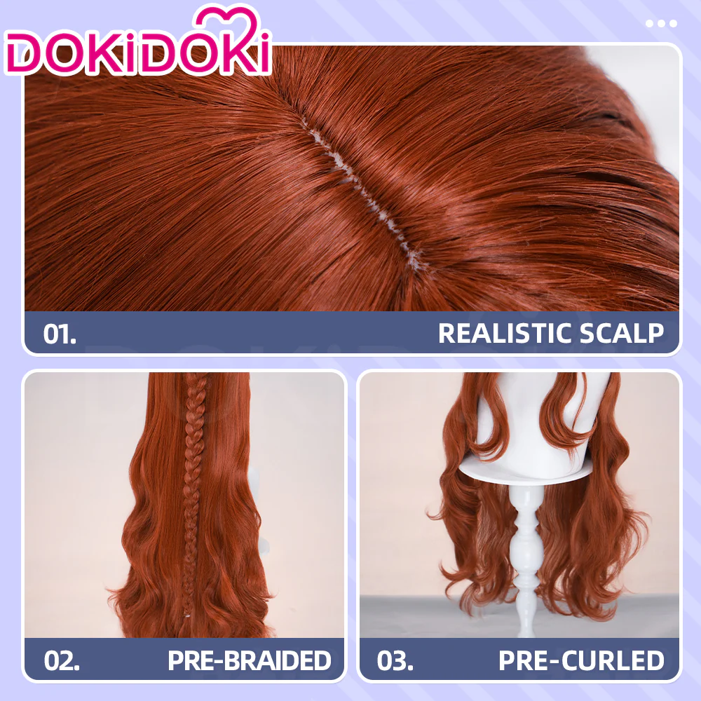 【Ready For Ship】DokiDoki Game Cosplay Wig Long Curly Dark Red Hair - Image 4