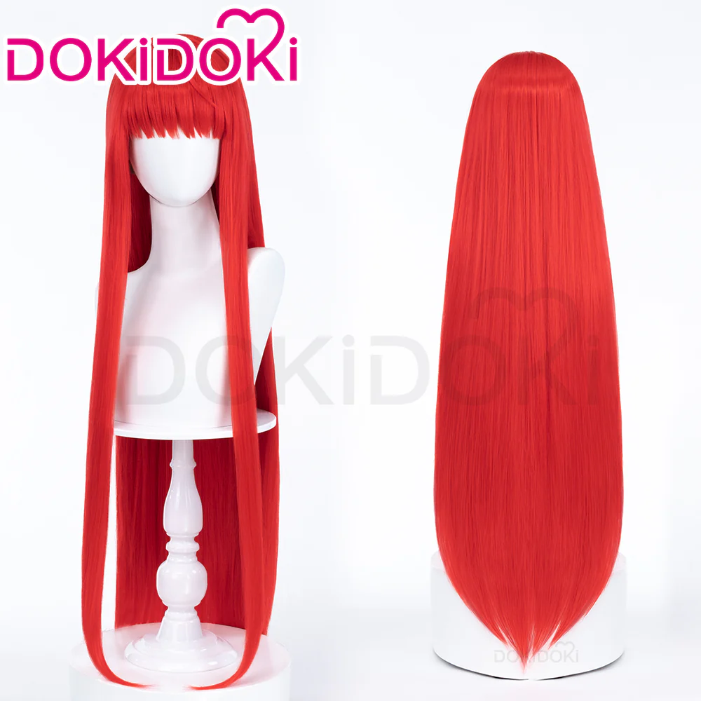 【Ready For Ship】DokiDoki Game Cosplay Wig Red Long Straight Bangs Hair