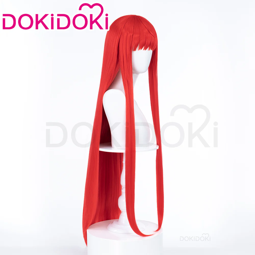 【Ready For Ship】DokiDoki Game Cosplay Wig Red Long Straight Bangs Hair - Image 4
