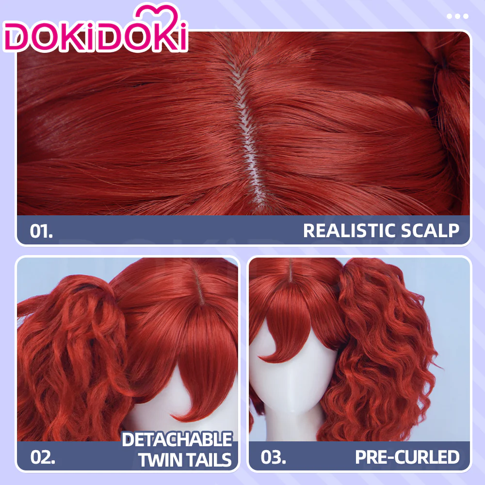 【Ready For Ship】DokiDoki Game Cosplay Wig Red Short Curly Hair - Image 4