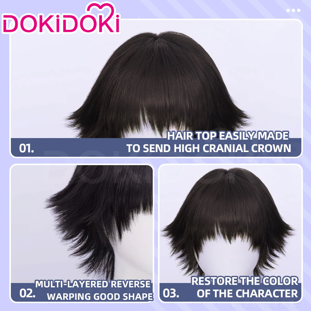 DokiDoki Game Cosplay Wig Short Black Hair Women - Image 4