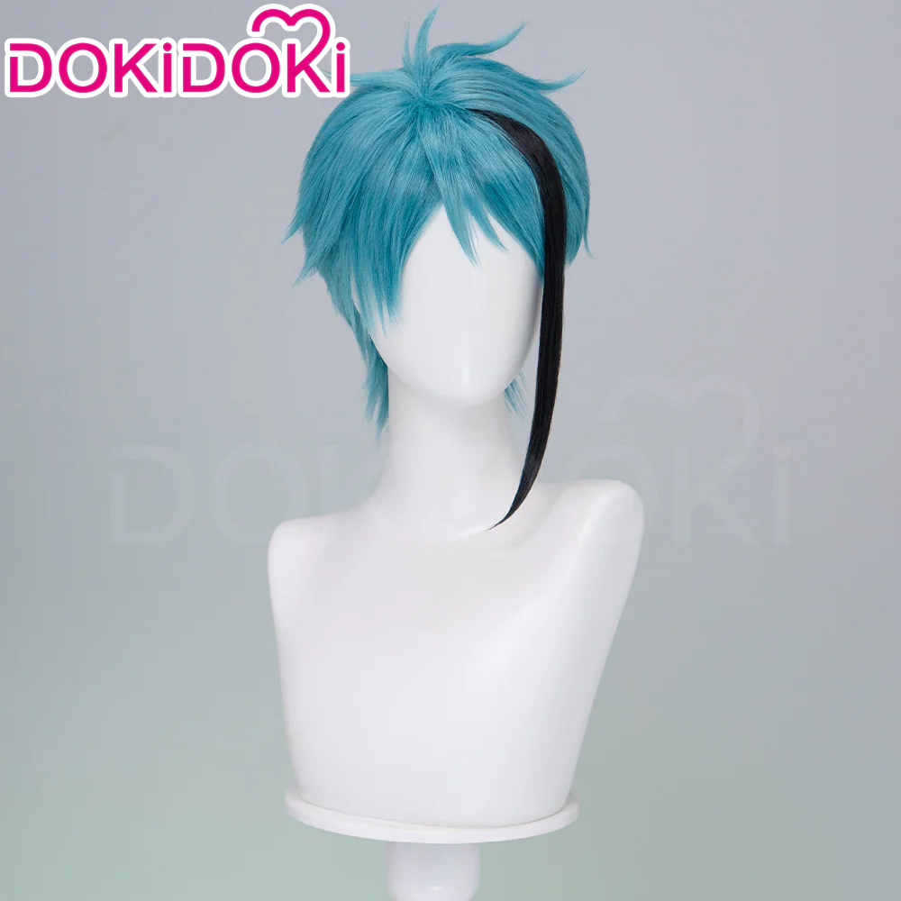 【Ready For Ship】DokiDoki Game Cosplay Wig Short Blue Black Highlight Hair - Image 3