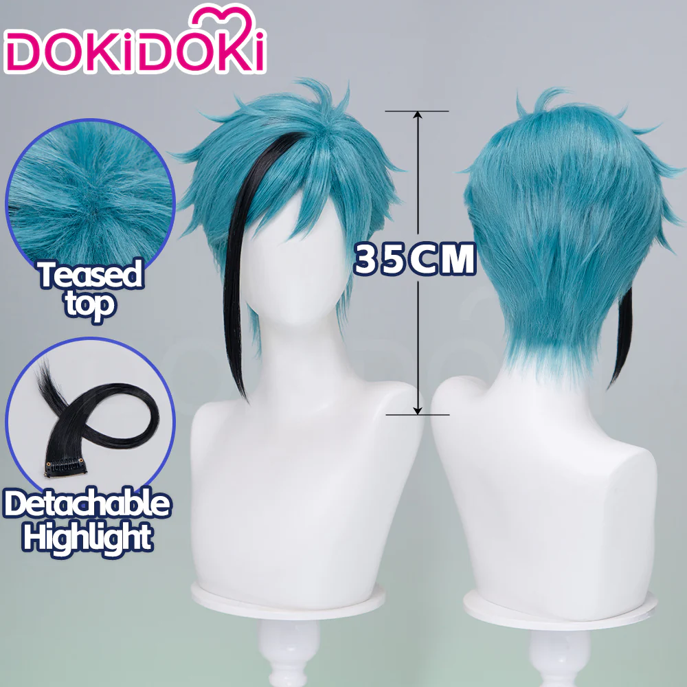【Ready For Ship】DokiDoki Game Cosplay Wig Short Blue Black Highlight Hair