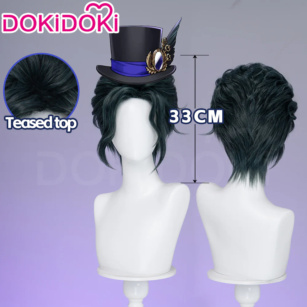 【Ready For Ship】DokiDoki Game Cosplay Wig Short Curly Dark Green Hair Headmage