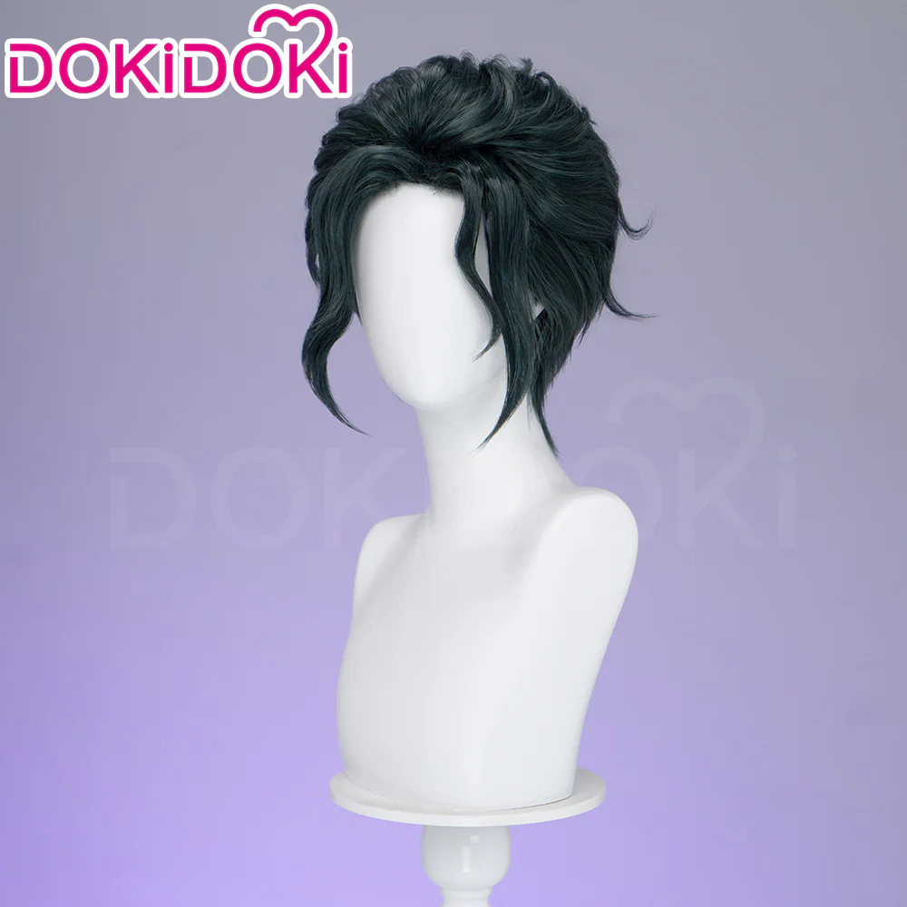 【Ready For Ship】DokiDoki Game Cosplay Wig Short Curly Dark Green Hair Headmage - Image 2